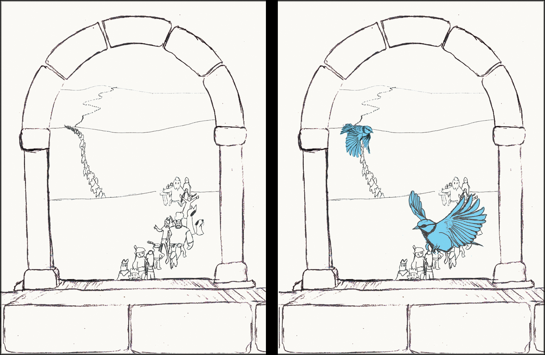 Vue du château, beaucoup de monde demande audience.