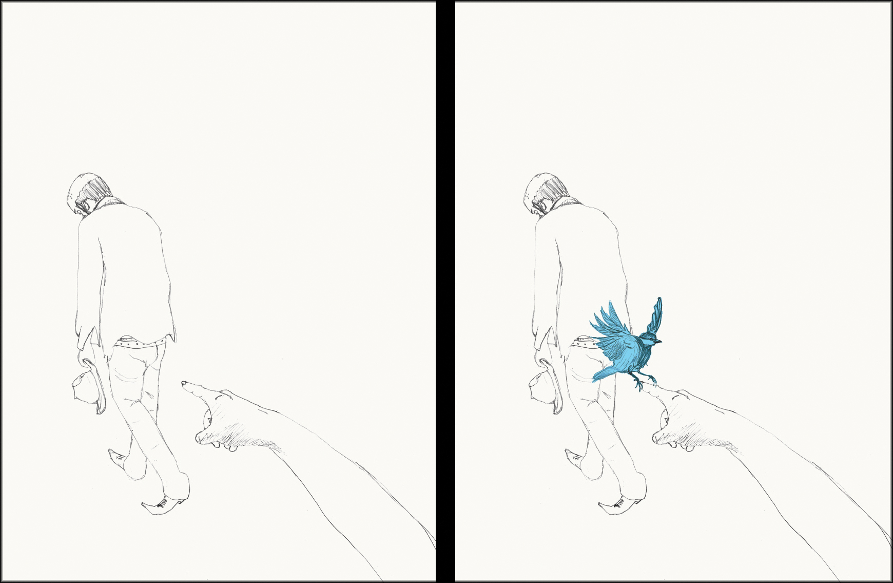 Doigt tendu vers la violence et la douceur.